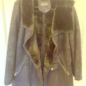 The Kooples Black authentic leather and fur coat.